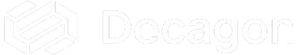 White Decagon logo with text, abstract polygon design next to company name.