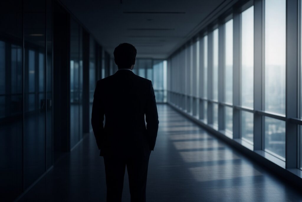 Confidential replacement search silhouette of candidate in professional office