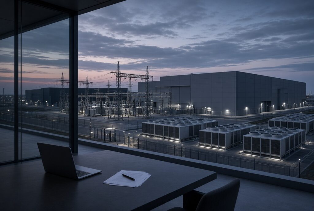 Data center leadership team reviewing hyperscale facility plans